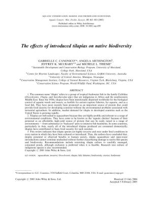 The Effects of Introduced Tilapias on Native Biodiversity