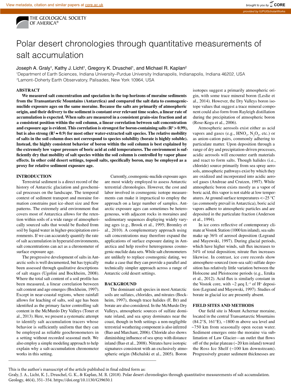 Polar Desert Chronologies Through Quantitative Measurements of Salt Accumulation