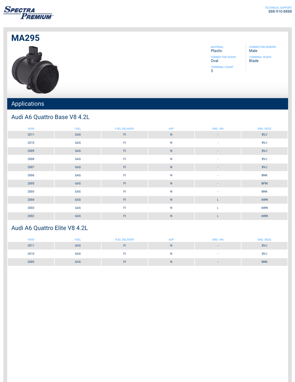 Applications Audi A6 Quattro Base V8 4.2L Audi A6