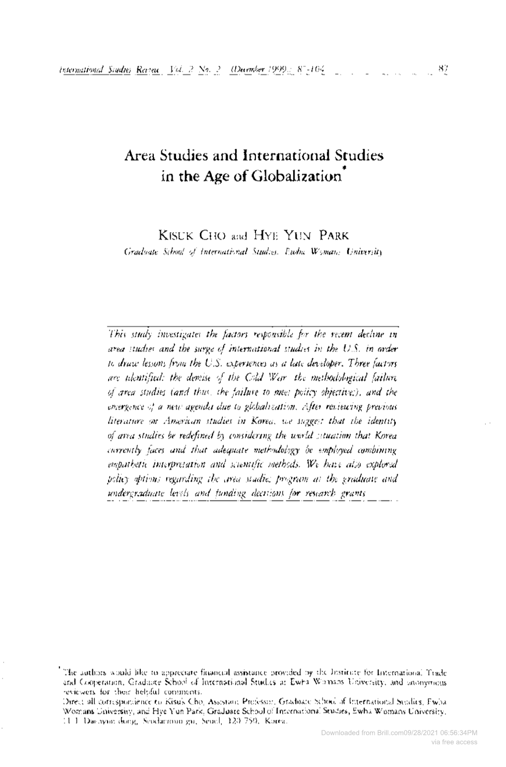 Area Studies and International Studies in the Age of Globalization*