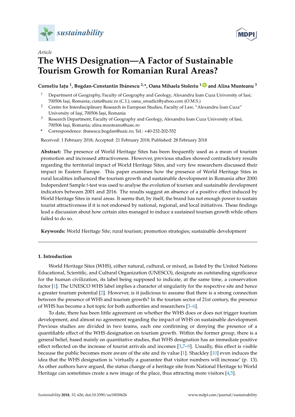 The WHS Designation—A Factor of Sustainable Tourism Growth for Romanian Rural Areas?