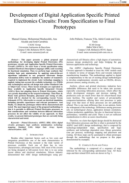 Development of Digital Application Specific Printed Electronics Circuits: from Specification to Final Prototypes