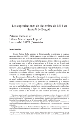 Las Capitulaciones De Diciembre De 1814 En Santafé De Bogotá1