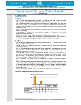 Protection of Civilians Weekly Report 13 – 19 February 2008 of Note This Week