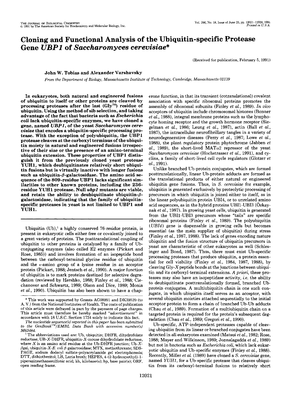 Gene UBP1 of Saccharomyces Cereuisiae”