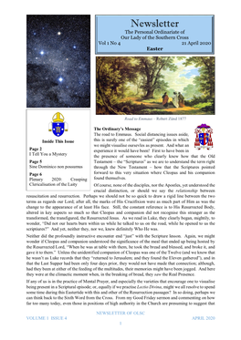 Newsletter the Personal Ordinariate of Our Lady of the Southern Cross Vol 1 No 4 21 April 2020 Easter