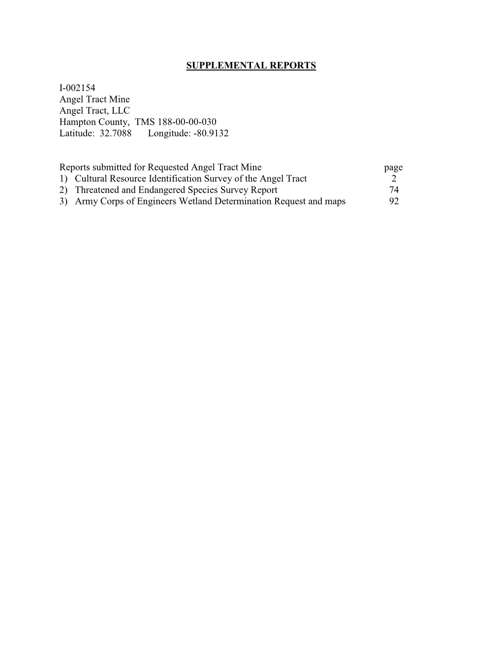 SUPPLEMENTAL REPORTS I-002154 Angel Tract