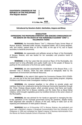 EIGHTEENTH CONGRESS of the ) REPUBLIC of the PHILIPPINES ) June 01 2020 First Regular Session ) 11:58 A.M