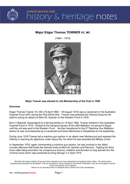 Major Edgar Thomas TOWNER VC, MC