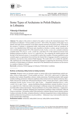 Some Types of Archaisms in Polish Dialectsin Lithuania