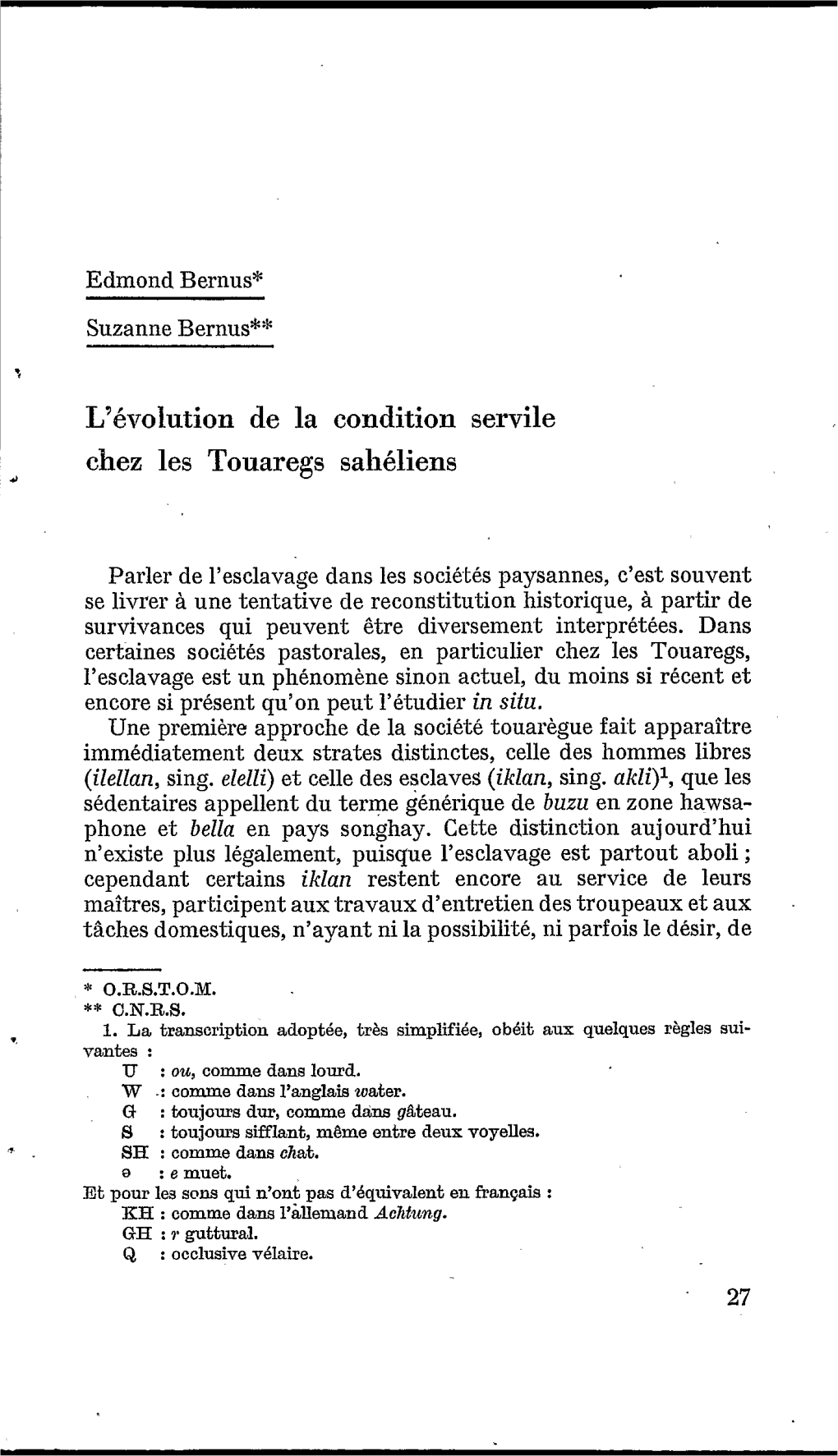 L'évolution De La Condition Servile Chez Les Touaregs Sahéliens