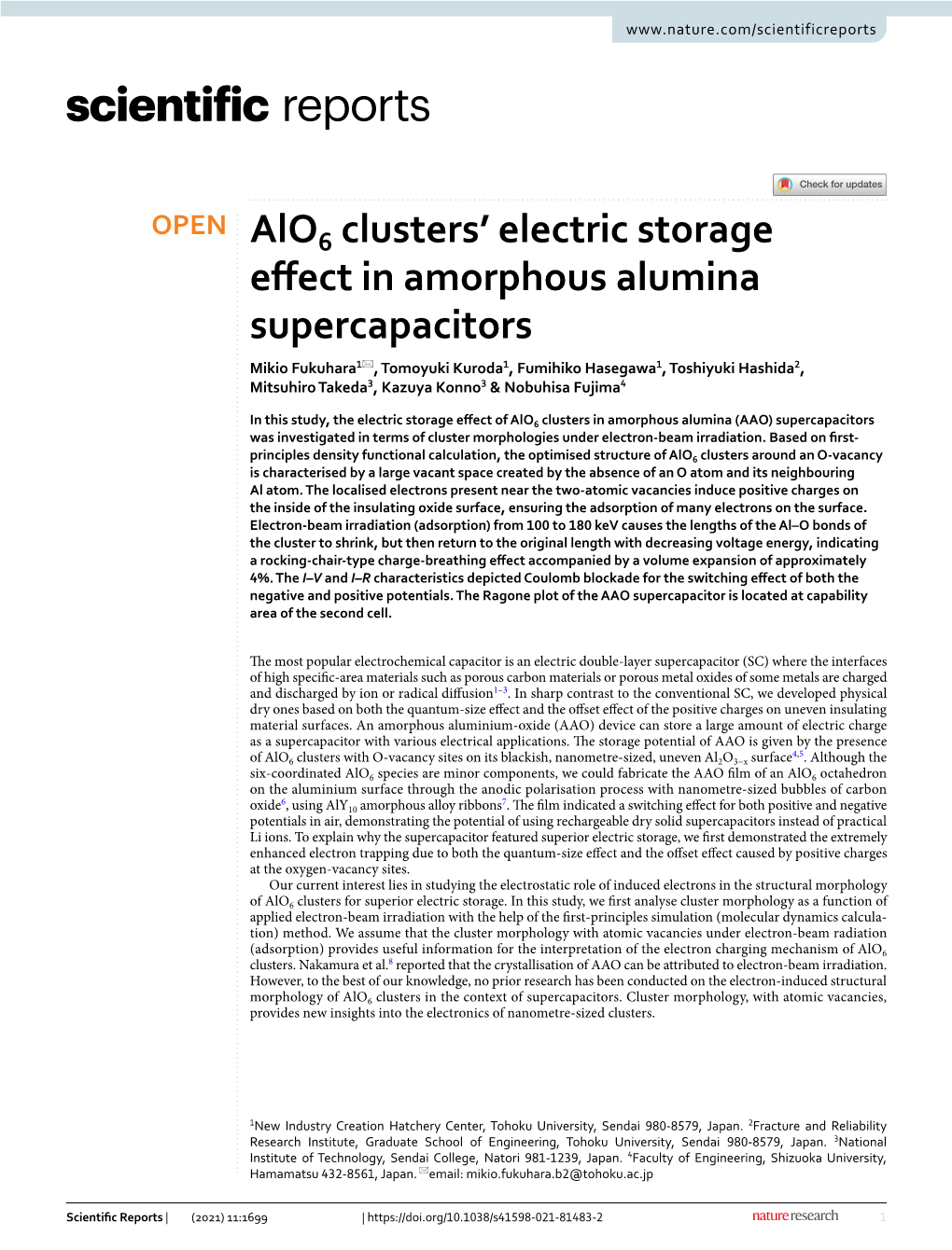 Alo6 Clusters' Electric Storage Effect in Amorphous Alumina Supercapacitors