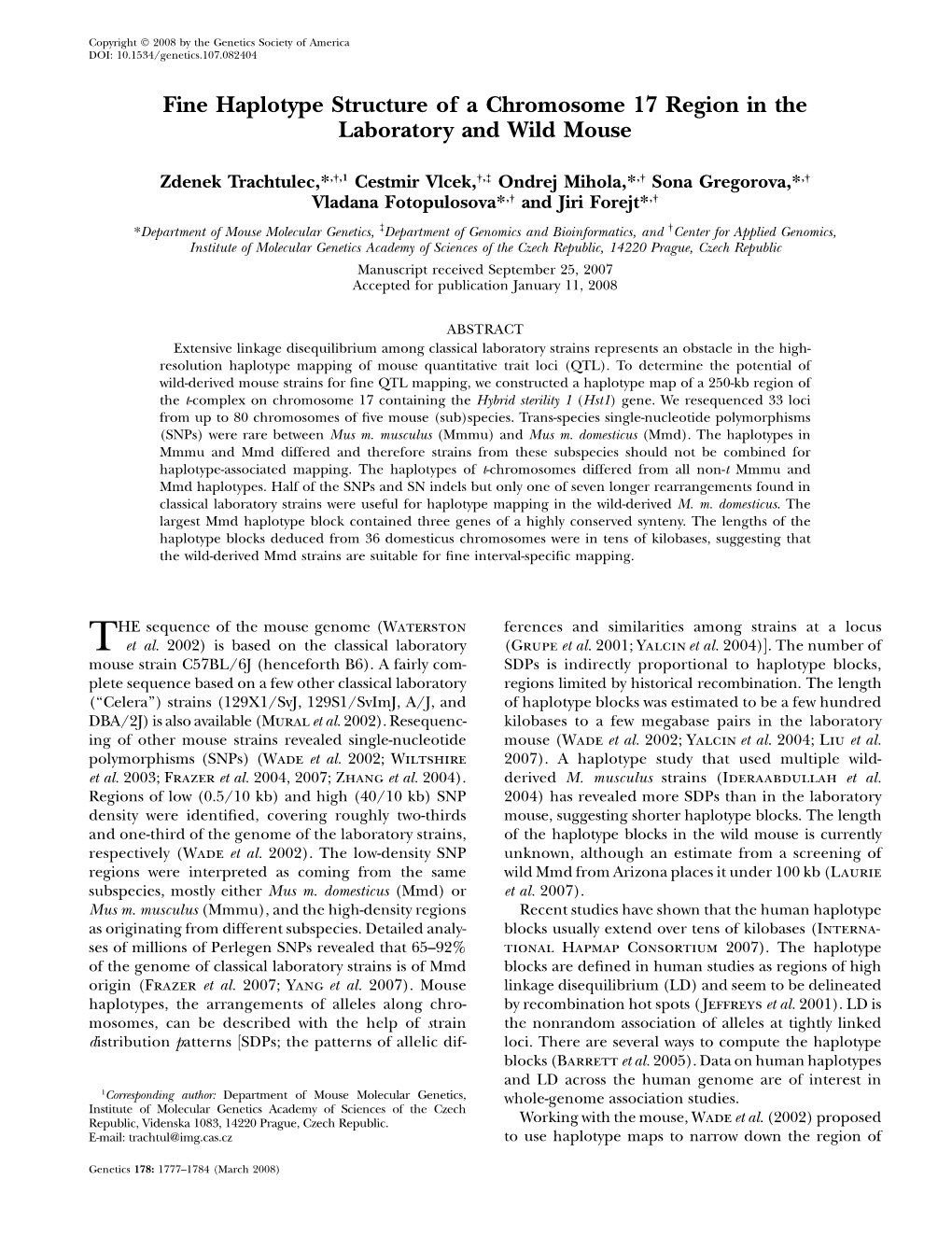 Fine Haplotype Structure of a Chromosome 17 Region in the Laboratory and Wild Mouse