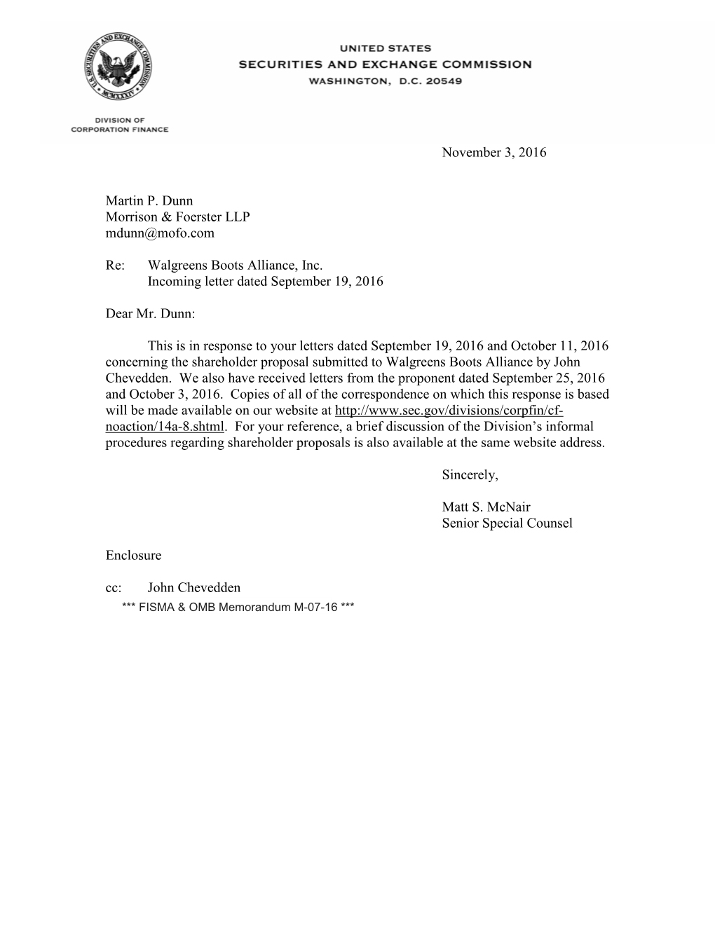 Walgreens Boots Alliance, Inc.; Rule 14A-8 No-Action Letter