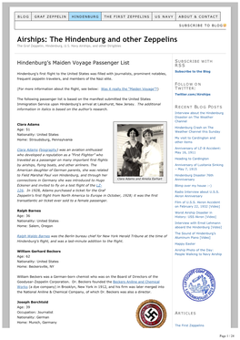 Hindenburg Maiden Voyage Passenger List