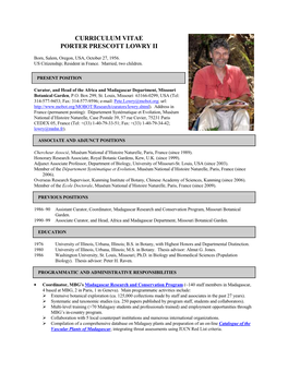 Curriculum Vitae Porter Prescott Lowry Ii