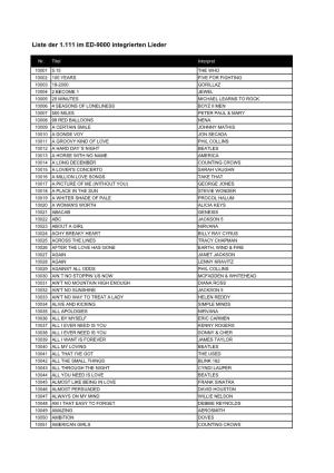 Liste Der 1.111 Im ED-9000 Integrierten Lieder