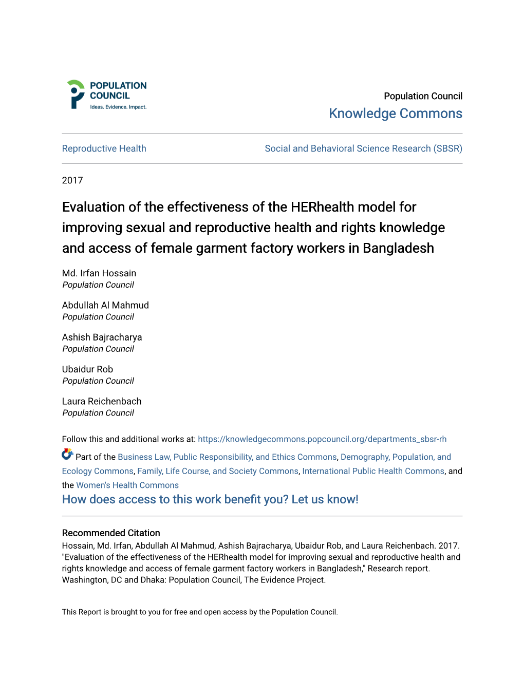 Evaluation of the Effectiveness of the Herhealth Model for Improving
