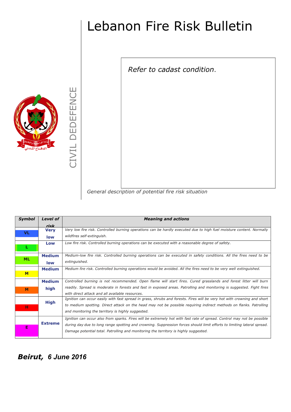 Lebanon Fire Risk Bulletin