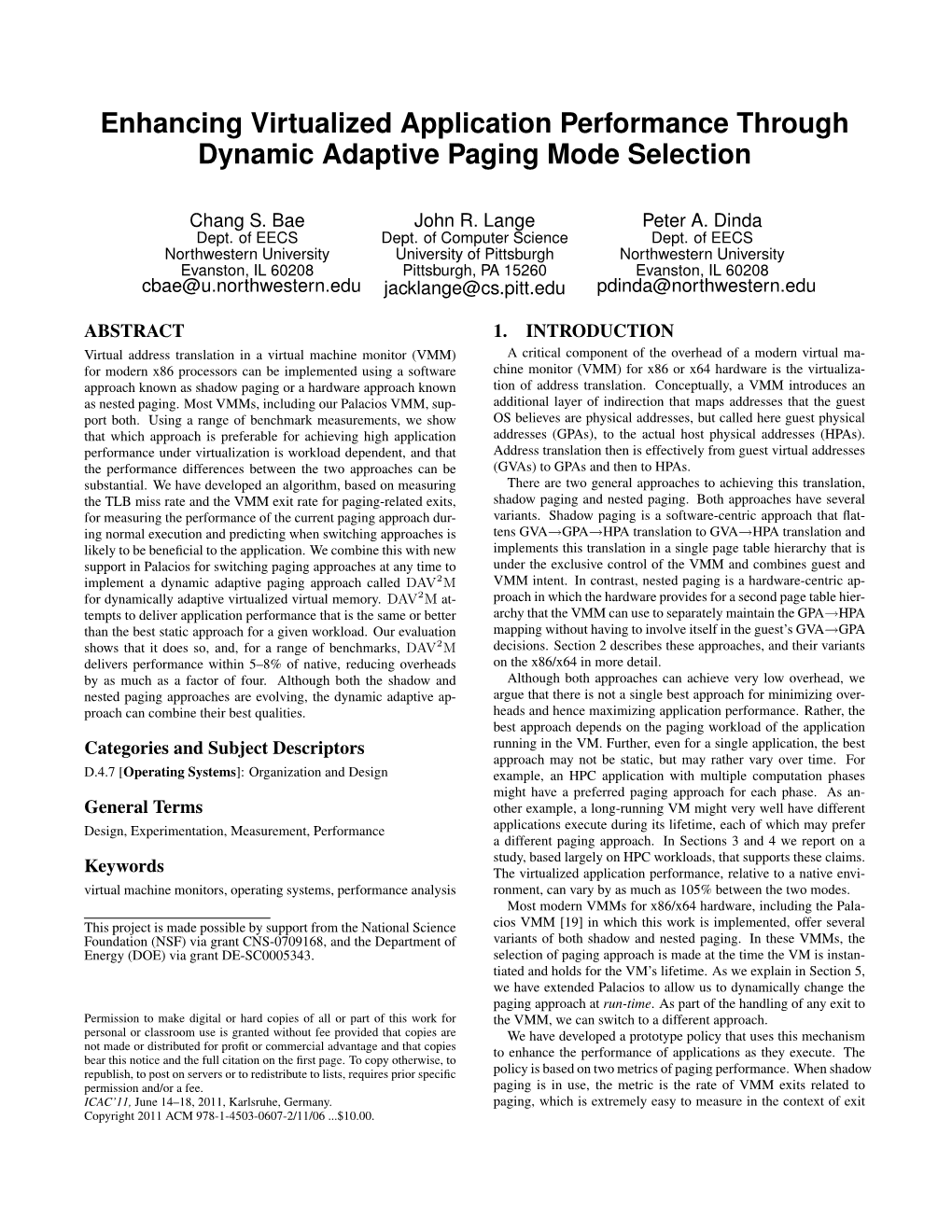 Enhancing Virtualized Application Performance Through Dynamic Adaptive Paging Mode Selection