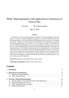 Weak Hypertopologies with Application to Genericity of Convex Sets
