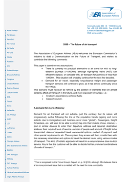 2050 – the Future of Air Transport the Association of European Airlines (AEA) Welcomes the European Commission's Initiative