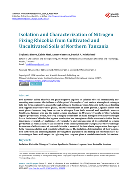 Isolation and Characterization of Nitrogen Fixing Rhizobia from Cultivated and Uncultivated Soils of Northern Tanzania