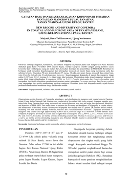 Catatan Baru Dan Keanekaragaman Kopepoda Di Perairan Pantai Dan Mangrove Pulau Panaitan, Taman Nasional Ujung Kulon, Banten