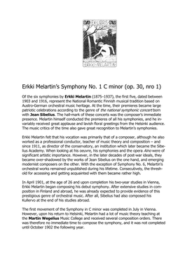 Erkki Melartin's Symphony No. 1 C Minor (Op. 30, Nro 1)