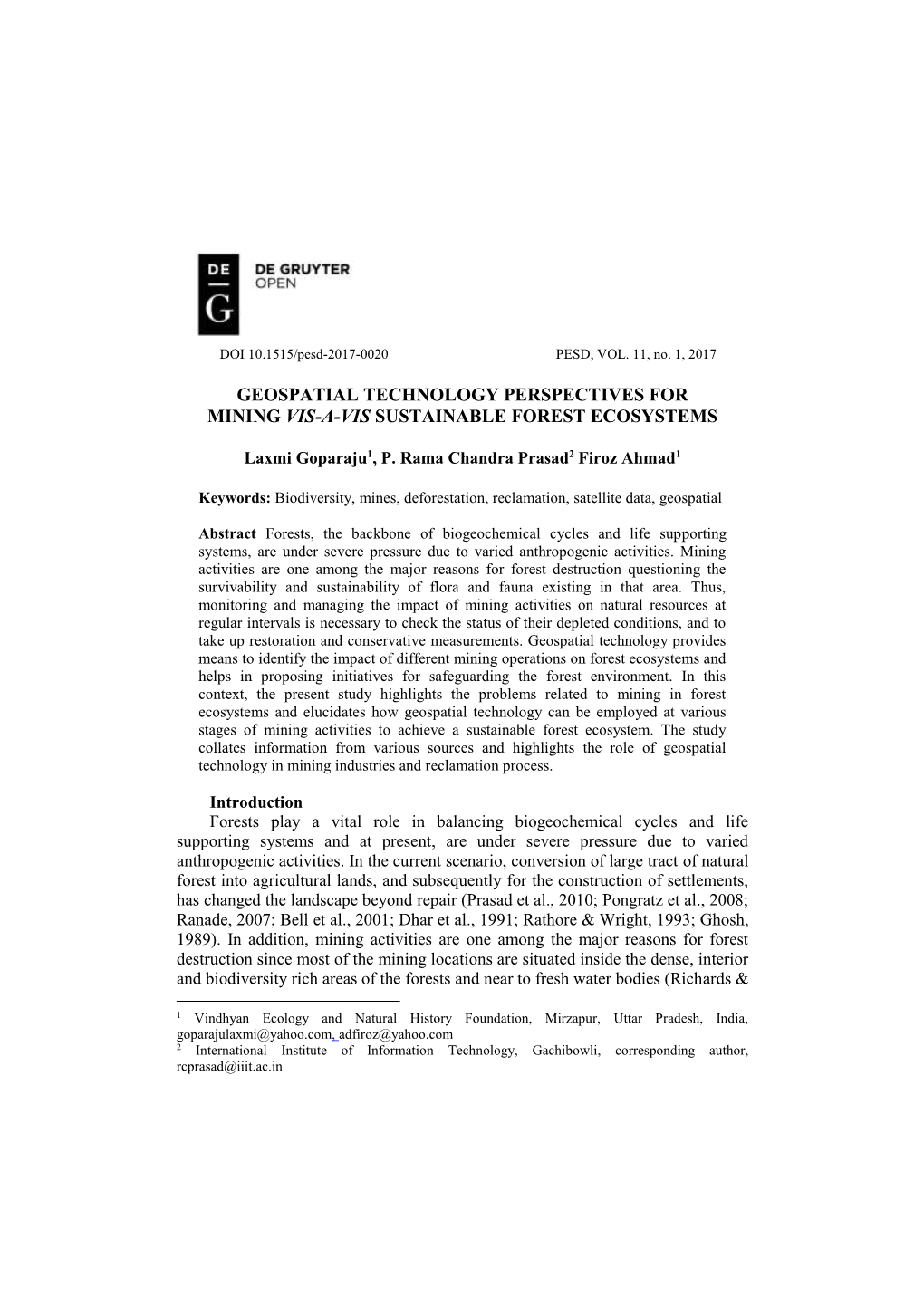 Geospatial Technology Perspectives for Mining Vis-A-Vis Sustainable Forest Ecosystems