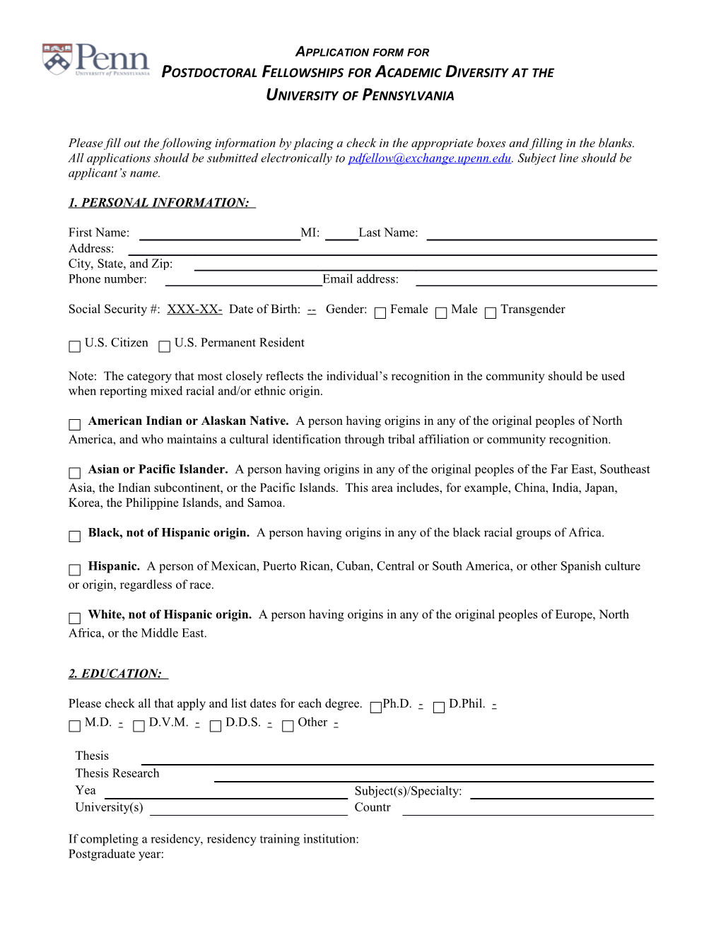 Postdoc Personal Data Form