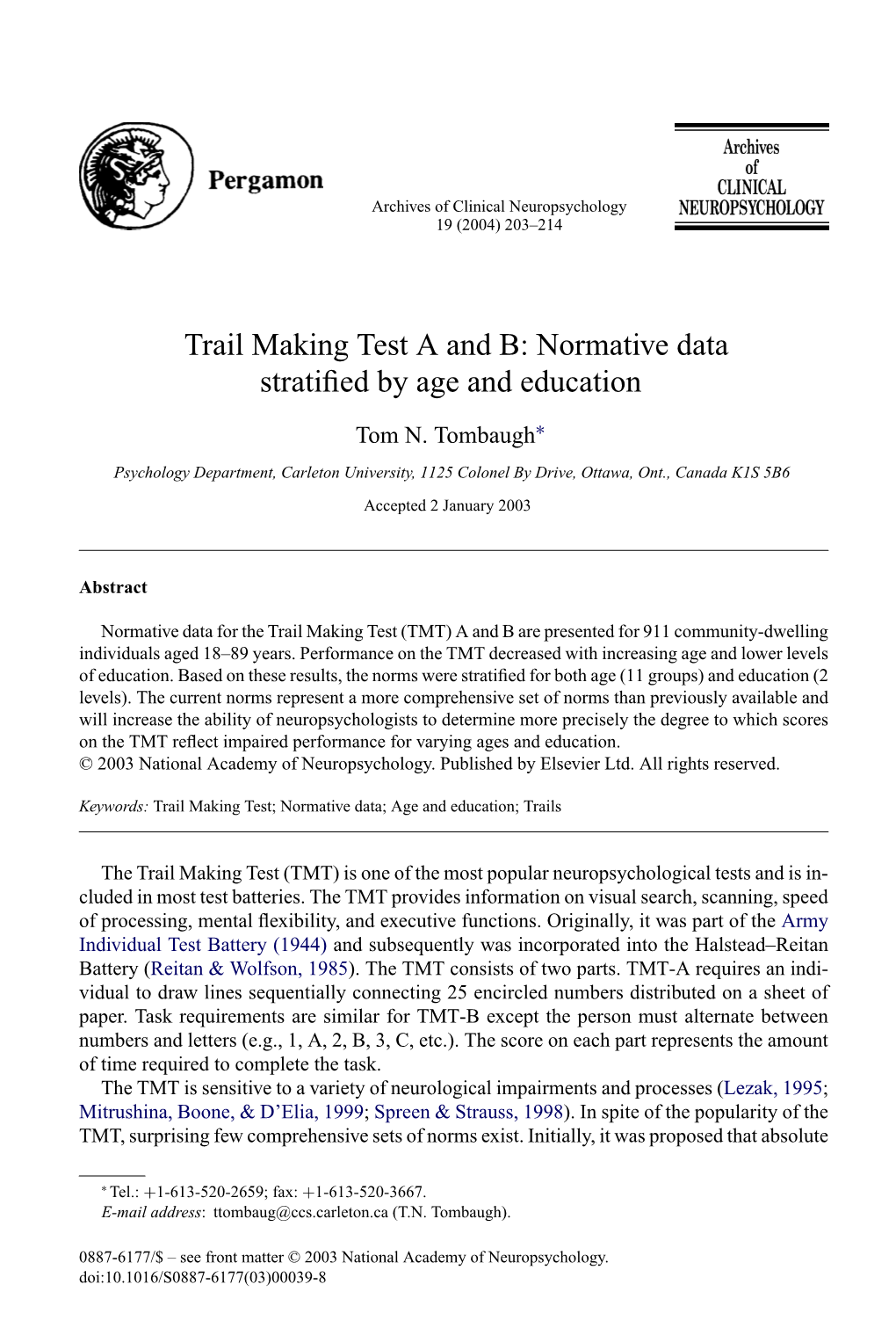 Trail Making Test A And B: Normative Data Stratified By Age And ...