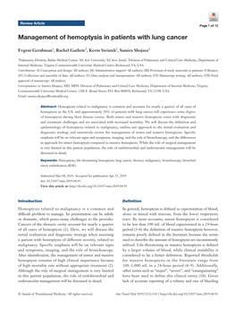 Management of Hemoptysis in Patients with Lung Cancer