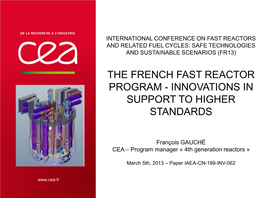 The French Fast Reactor Program-Innovations in Support To