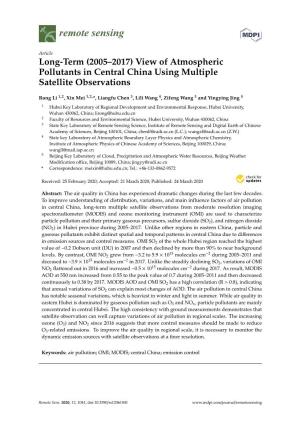 (2005–2017) View of Atmospheric Pollutants in Central China Using Multiple Satellite Observations