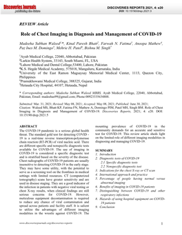 Role of Chest Imaging in Diagnosis and Management of COVID-19