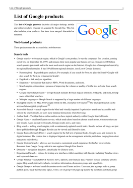 List of Google Products 1 List of Google Products