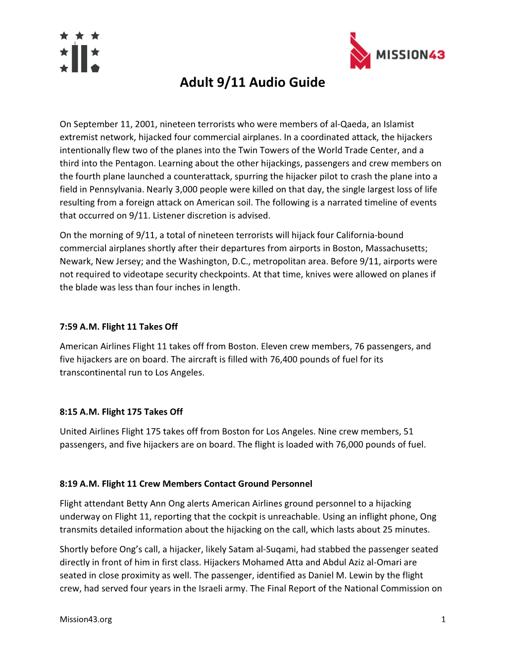 Adult 9/11 Audio Guide