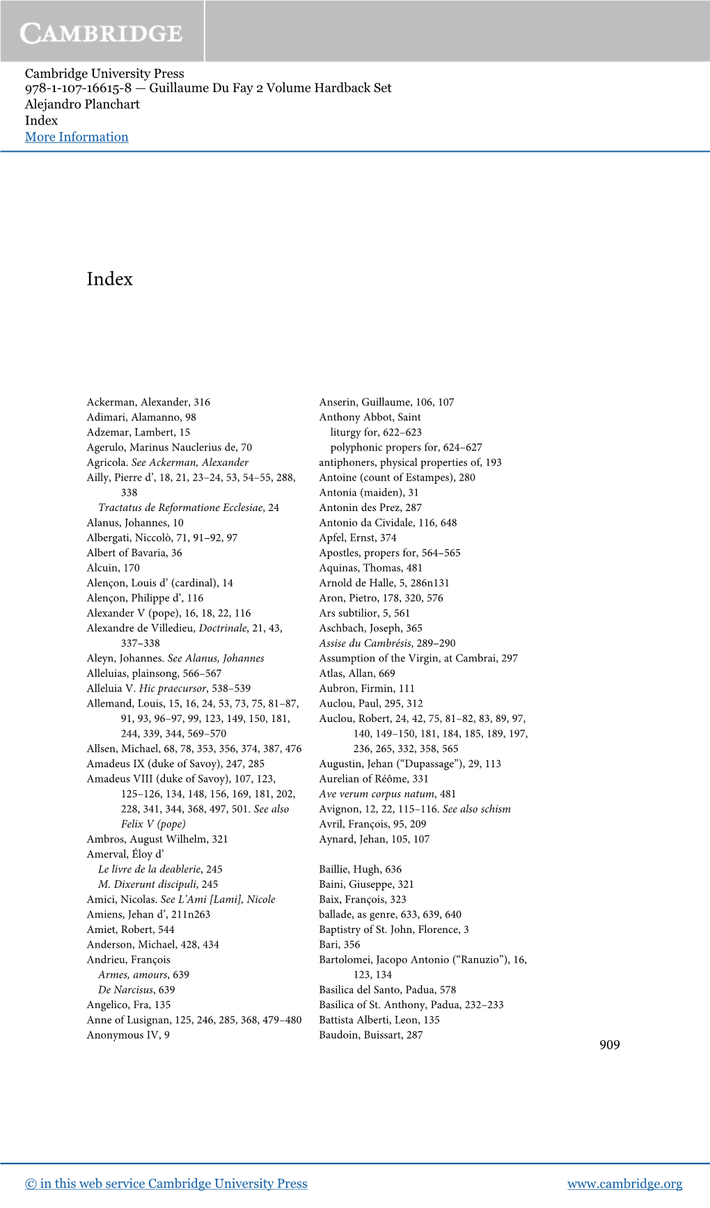 Cambridge University Press 978-1-107-16615-8 — Guillaume Du Fay 2 Volume Hardback Set Alejandro Planchart Index More Information