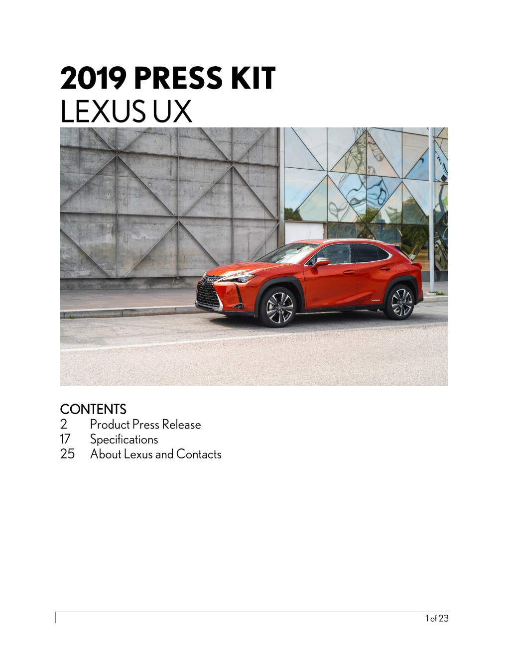 2019 Press Kit Lexus Ux