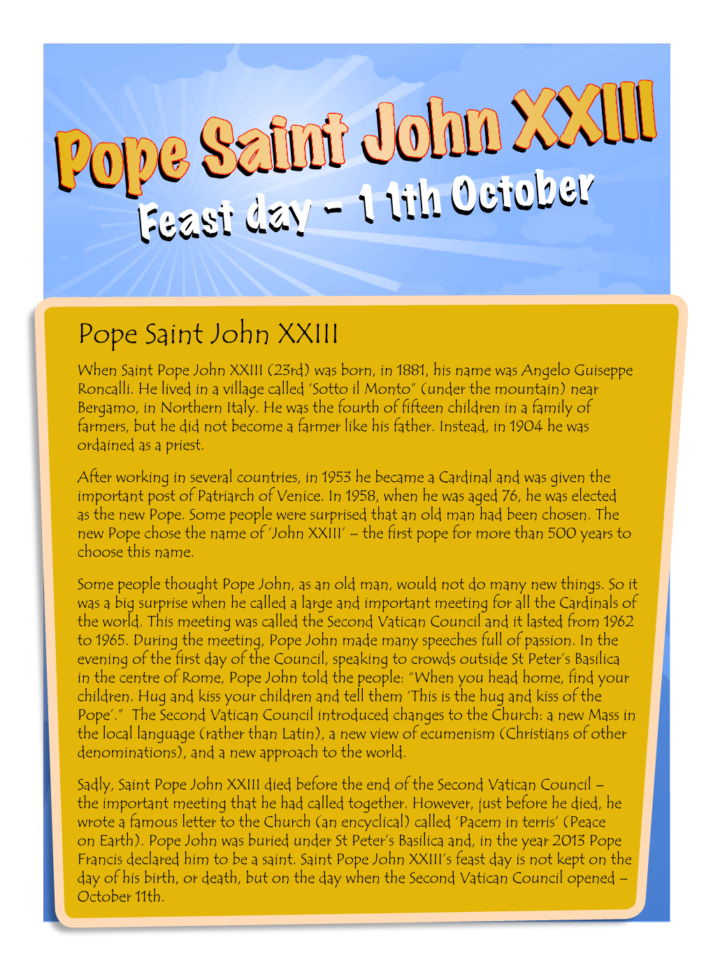 Pope Saint John XXIII Pope Saint John XXIII