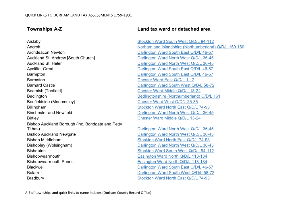 Townships A-Z Land Tax Ward Or Detached Area