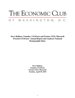 Steve Ballmer, Founder, Usafacts and Former CEO, Microsoft Presents Usafacts’ Annual Report and Analyzes National Demographic Data