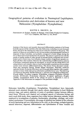 Geographical Patterns of Evolution in Neotropical Lepidoptera. Systematics and Derivation of Known and New Heliconiini ( Nymphalidae : Nymphalinae)