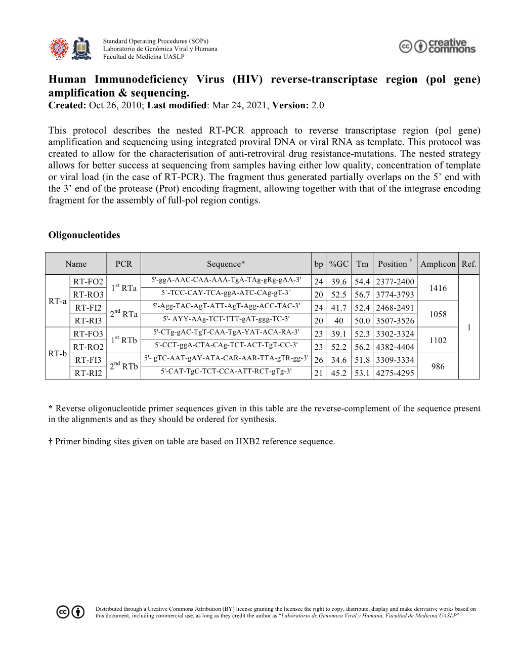 Reverse-Transcriptase Region (Pol Gene) Amplification & Sequencing