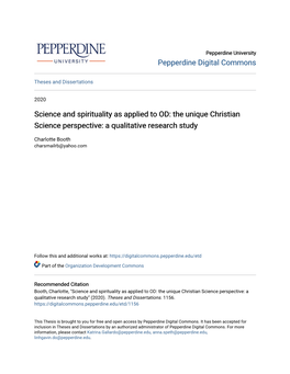 Science and Spirituality As Applied to OD: the Unique Christian Science Perspective: a Qualitative Research Study