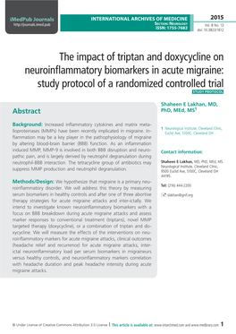 The Impact of Triptan and Doxycycline on Neuroinflammatory Biomarkers in Acute Migraine: Study Protocol of a Randomized Controlled Trial Study Protocol
