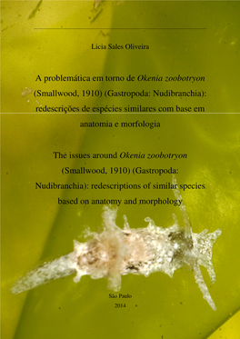 A Problemática Em Torno De Okenia Zoobotryon (Smallwood, 1910) (Gastropoda: Nudibranchia): Redescrições De Espécies Similares Com Base Em Anatomia E Morfologia