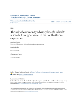 The Role of Community Advisory Boards in Health Research: Divergent Views in the South African Experience