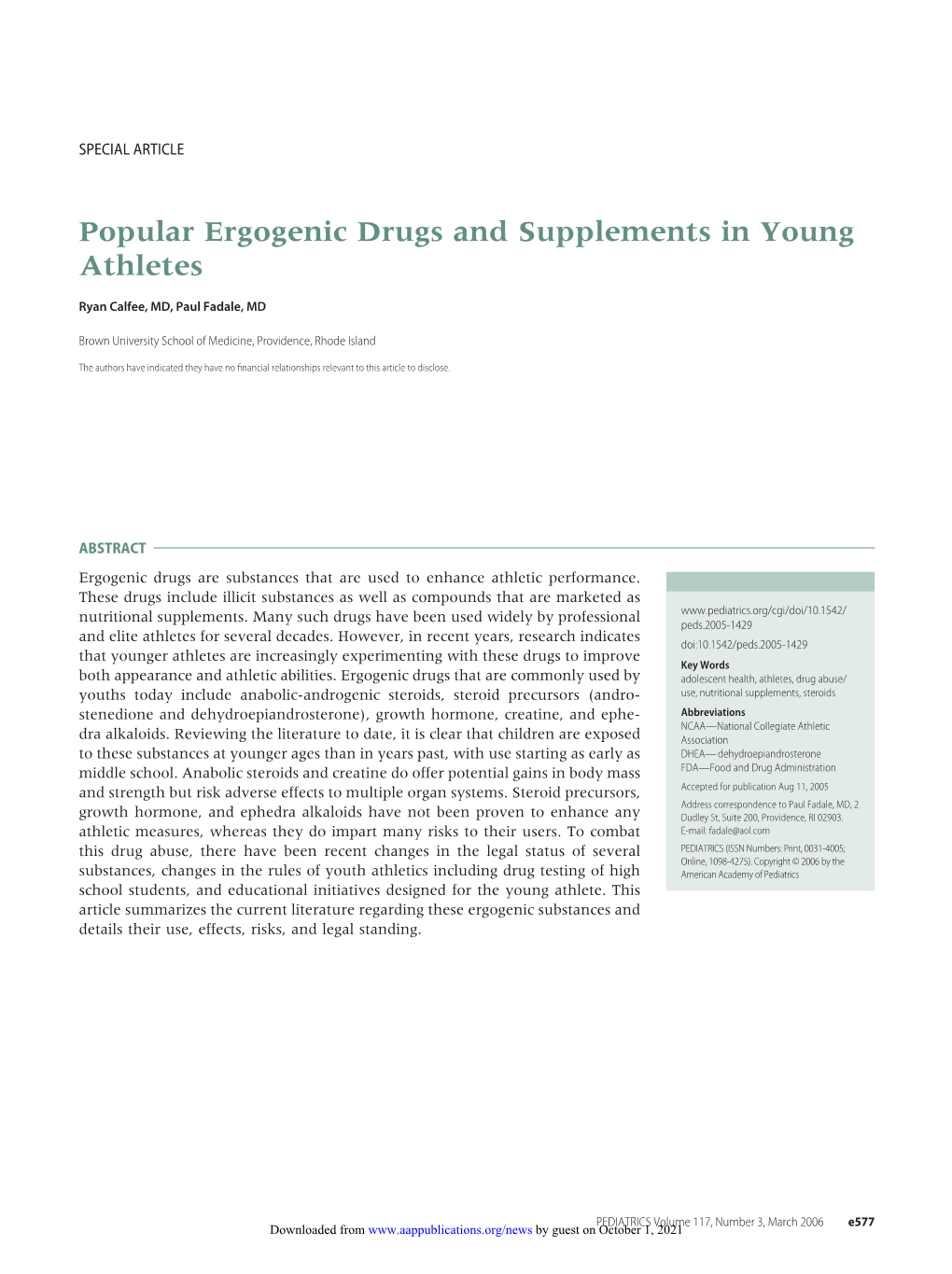 Popular Ergogenic Drugs and Supplements in Young Athletes
